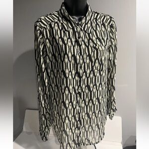 Guess London Sleeve Sheer Button Up Blouse with Roll Tab Sleeves, Large
